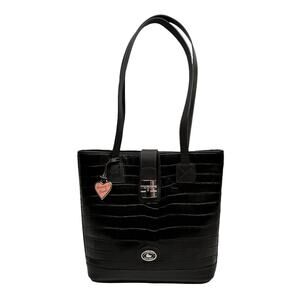 Dooney & Bourke Black Crocodile Medium Shopper Tote Purse Shoulder Bag EUC